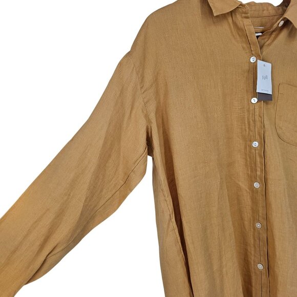 J.Jill Love Linen Button Up Shirt L Yellow Ochre Relaxed Fit Coastal Lagenlook - Picture 12 of 13